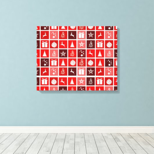 Kerstfeestdag rood patroon canvas afdruk (Insitu (Houten vloer))