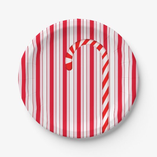 Kerstfeestdag Rood Snoep Stripe Patroon Papieren Bordje (Voorkant)