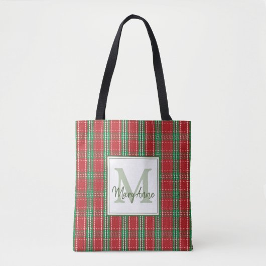 Kerstfeestdag, roodbruin monogram tote bag (Voorkant)
