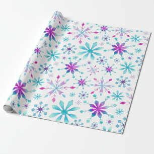 kerstfeestdag roze blauw sneeuwschilderpatroon cadeaupapier
