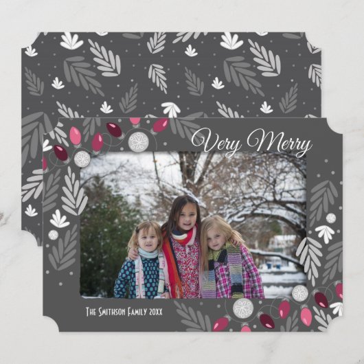 Kerstfeestdag Roze licht Eén foto-optie Kaart (Voorkant / Achterkant)