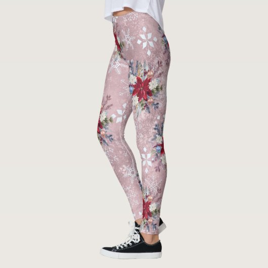 Kerstfeestdag  Roze Poinsettia Bouquet Leggings (Links)