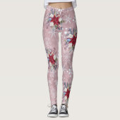 Kerstfeestdag  Roze Poinsettia Bouquet Leggings (Voorkant)