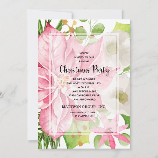 Kerstfeestdag - Roze Poinsettia Floral nodigt hen  (Voorkant)
