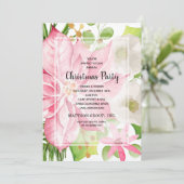 Kerstfeestdag - Roze Poinsettia Floral nodigt hen  (Staand voorkant)