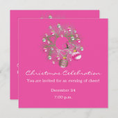 Kerstfeestdag Roze Uitnodiging (Voorkant / Achterkant)