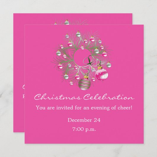 Kerstfeestdag Roze Uitnodiging (Voorkant / Achterkant)