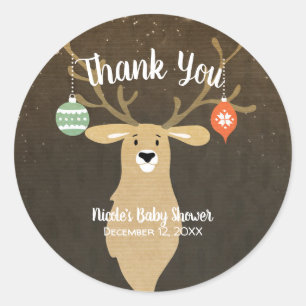 Kerstfeestdag - Rustic Deer Baby shower Favor Ronde Sticker