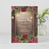 kerstfeestdag Rustic Wood Burgundy Floral String Kaart (Staand voorkant)