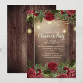 kerstfeestdag Rustic Wood Burgundy Floral String Kaart (Voorkant / Achterkant)