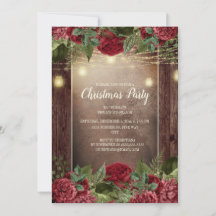 kerstfeestdag Rustic Wood Burgundy Floral String