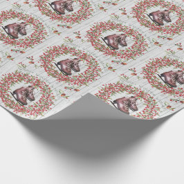 Kerstfeestdag Rustic Wreath en Schaatsen Cadeaupapier