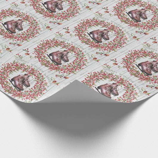 Kerstfeestdag Rustic Wreath en Schaatsen Cadeaupapier (Hoek)