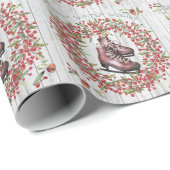 Kerstfeestdag Rustic Wreath en Schaatsen Cadeaupapier (Rol Hoek)
