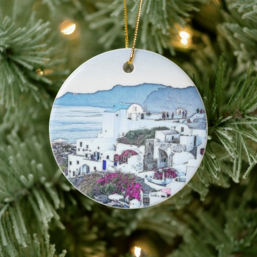 Kerstfeestdag Santorini Griekenland Tourist Keramisch Ornament (Boom)