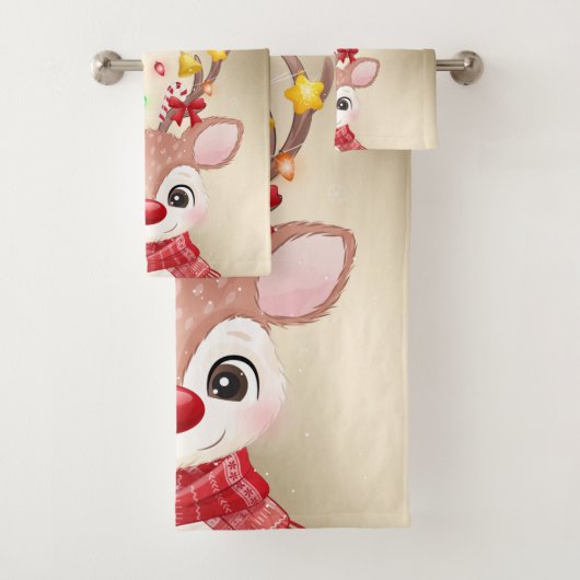 Kerstfeestdag-Schattige rendierziekte, sneeuwvlokk Bad Handdoek (Insitu)