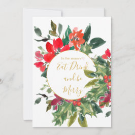 Kerstfeestdag seizoen Holly Wreated Gold Kaart