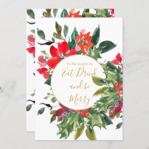 Kerstfeestdag seizoen Holly Wreated Gold Kaart