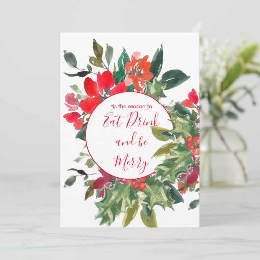 Kerstfeestdag seizoen Holly Wreatred Kaart (Staand voorkant)