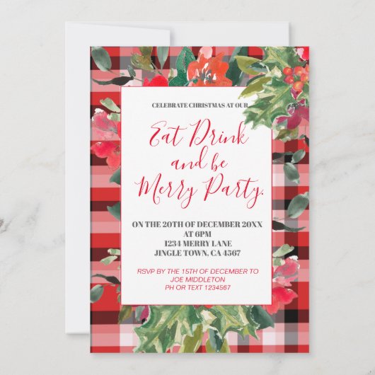 Kerstfeestdag seizoen Holly Wreatred Kaart (Achterkant)