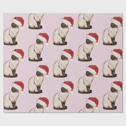 Kerstfeestdag Siamese kat Pattern Paars Cadeaupapier (Vlak)