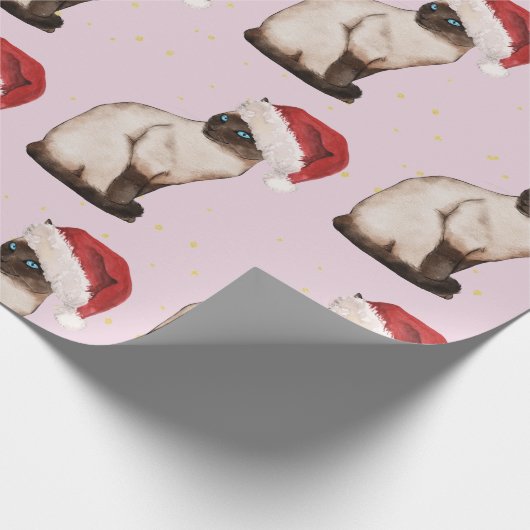 Kerstfeestdag Siamese kat Pattern Paars Cadeaupapier (Hoek)