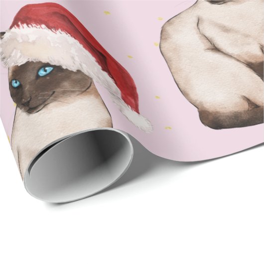 Kerstfeestdag Siamese kat Pattern Paars Cadeaupapier (Rol Hoek)