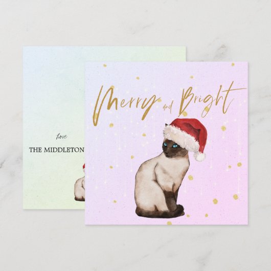 kerstfeestdag Siamese kat Santa Merry Greeting (Voorkant / Achterkant)