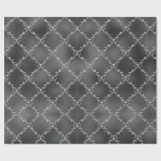 kerstfeestdag Silver Glitter Damask Gift Cadeaupapier (Vlak)