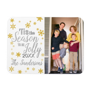 Kerstfeestdag Silver Gold Family Photo-script Magneet