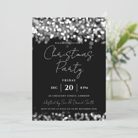 Kerstfeestdag Silver Shimmering Lights Kaart (Staand voorkant)