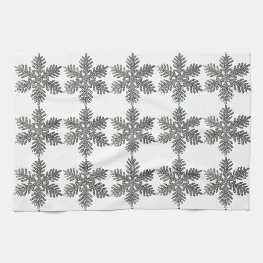 kerstfeestdag Silver Snowflake Star-ontwerp Theedoek (Horizontaal)