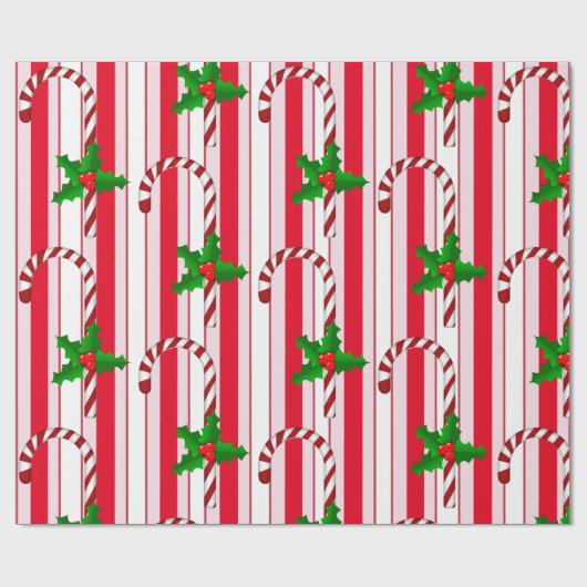 Kerstfeestdag - Snoepriet - Holly Pattern Cadeaupapier (Vlak)