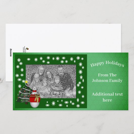 kerstfeestdag - Snowman - boomfotokaart Feestdagenkaart (Voorkant / Achterkant)