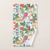 kerstfeestdag snowman, pijnbomen, Holly Bad Handdoek (Handdoek)