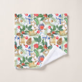 kerstfeestdag snowman, pijnbomen, Holly Bad Handdoek (Wasdoekje)