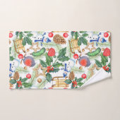 kerstfeestdag snowman, pijnbomen, Holly Bad Handdoek (Handdoek)