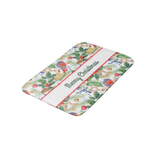 kerstfeestdag snowman, pijnbomen, Holly Badmat (Gekanteld)