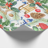 kerstfeestdag snowman, pijnbomen, Holly Cadeaupapier (Hoek)