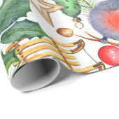 kerstfeestdag snowman, pijnbomen, Holly Cadeaupapier (Rol Hoek)