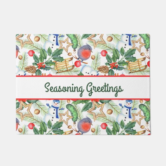 kerstfeestdag snowman, pijnbomen, Holly Deurmat (Voorkant)