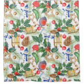 kerstfeestdag snowman, pijnbomen, Holly Douchegordijn (Voorkant)