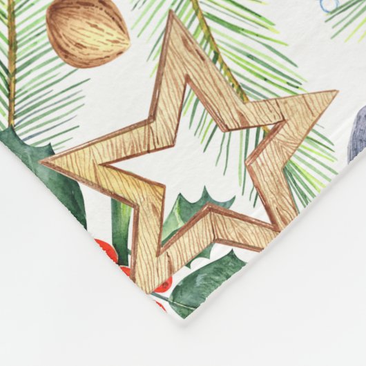 kerstfeestdag snowman, pijnbomen, Holly Fleece Deken (Hoek)