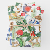 kerstfeestdag snowman, pijnbomen, Holly Inpakpapier Vel (In situ)