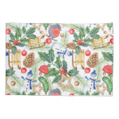 kerstfeestdag snowman, pijnbomen, Holly Kussensloop (Achterkant-Links)