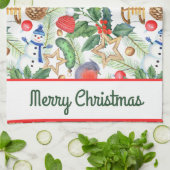 kerstfeestdag snowman, pijnbomen, Holly Theedoek (Gevouwen)