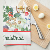 kerstfeestdag snowman, pijnbomen, Holly Theedoek (Quarter Fold)