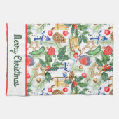 kerstfeestdag snowman, pijnbomen, Holly Theedoek (Horizontaal)