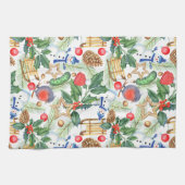 kerstfeestdag snowman, pijnbomen, Holly Theedoek (Horizontaal)