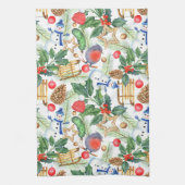 kerstfeestdag snowman, pijnbomen, Holly Theedoek (Verticaal)